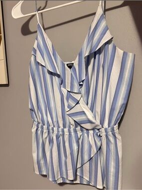 Express Blue & White Striped Wrap Top